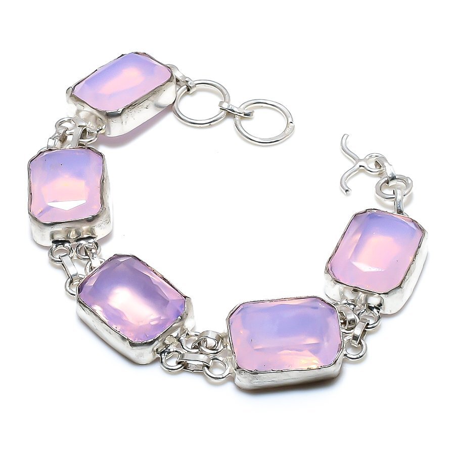 Fire Opal Gemstone Handmade Fashion 925 Sterling Silver Jewelry Bracelet 7-8
