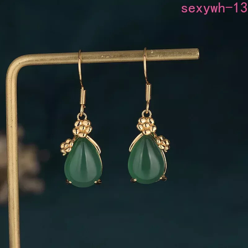 Vintage Chinese Copper Gold-Plated Flower Inlaid Earrings with Alloy Design