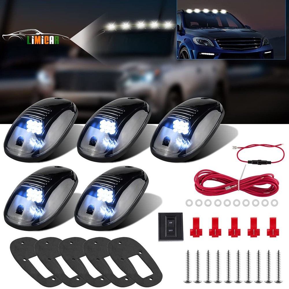 5PCS White Roof Cab Marker Running Light Covers for Truck Top Clearance