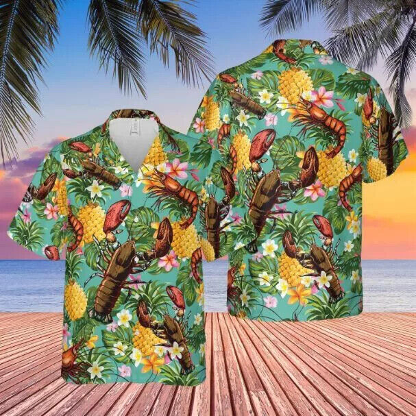 Tropical Lobster 3D Hawaiian Shirt Summer Beach Size S 5X