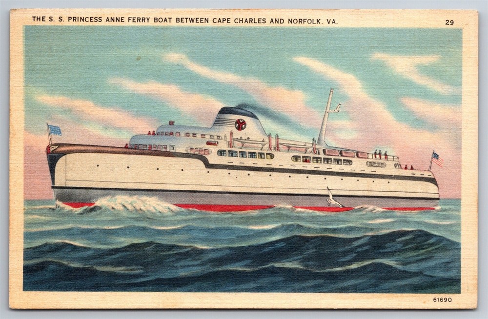 SS Princess Anne Ferry Boat Cape Charles Norfolk VA C1940 Linen Postcard P4