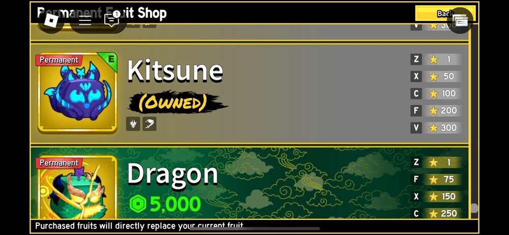 Blox Fruit Account with Perm Kitsune, Dough, Rocket & Dark Blade