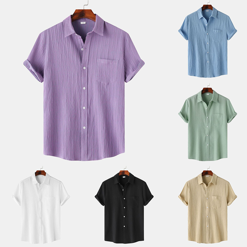 Men's Top Short Sleeve Turn Down Collar Summer Beach T-Shirts Button Down Shirt