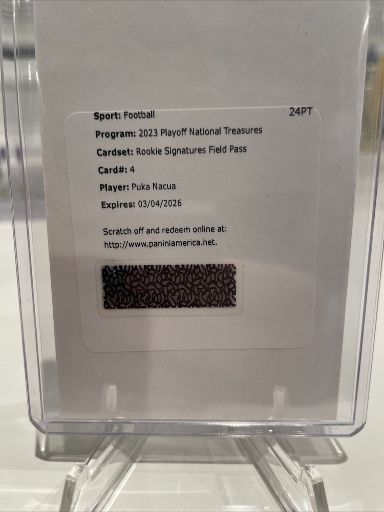 2023 NATIONAL TREASURES #4 PUKA NACUA ROOKIE SIGNATURES FIELD PASS AUTO 🔥🔥🔥