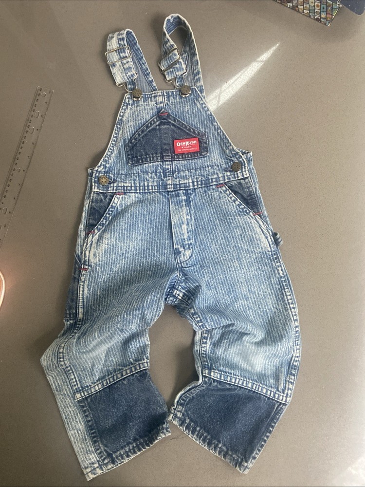 Vintage OshKosh B’Gosh Overalls  Size 4T Striped Color Block  Denim Made in USA