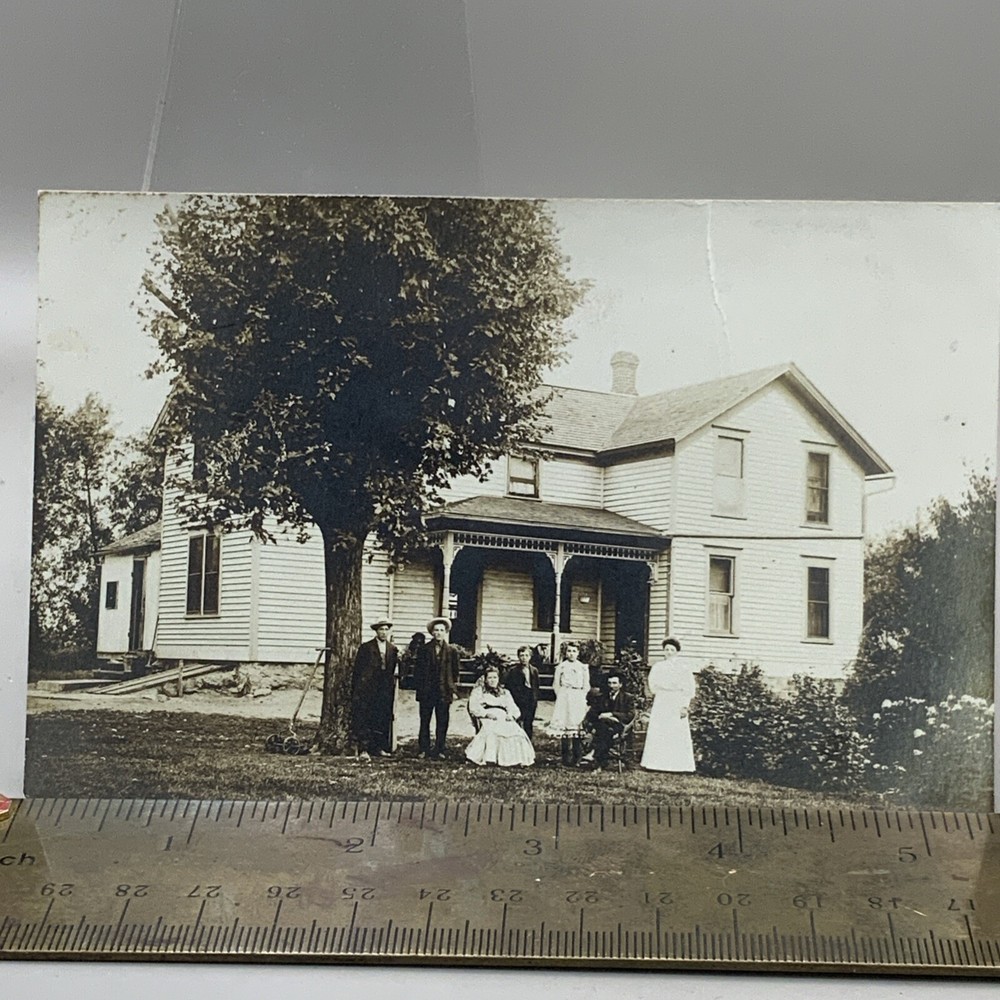 RPPC Postcard Of A Family Sitting Out In Front Of A Great Looking Farmhouse