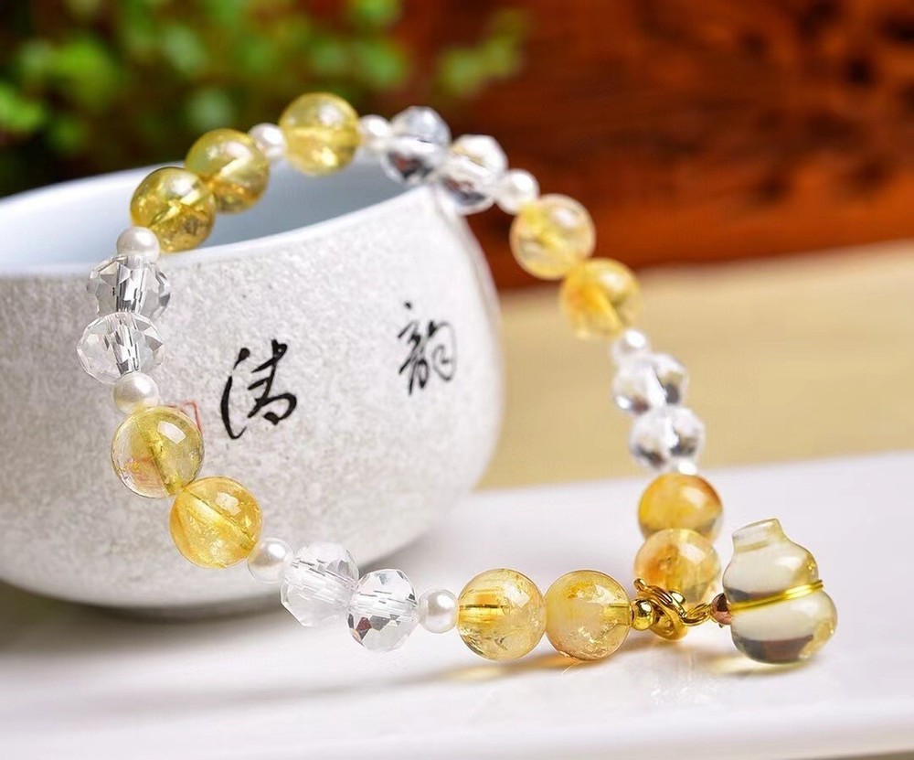 Natural Citrine Crystal 8mm 7.5-Inch Stretch Bracelet for Chakra Reiki Healing Gift