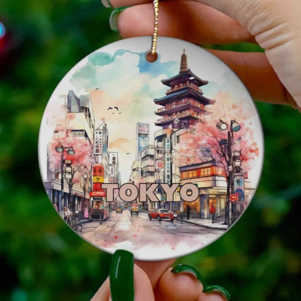 Tokyo Japan Ceramic Christmas Tree Ornament for Vacation or Honeymoon Gift