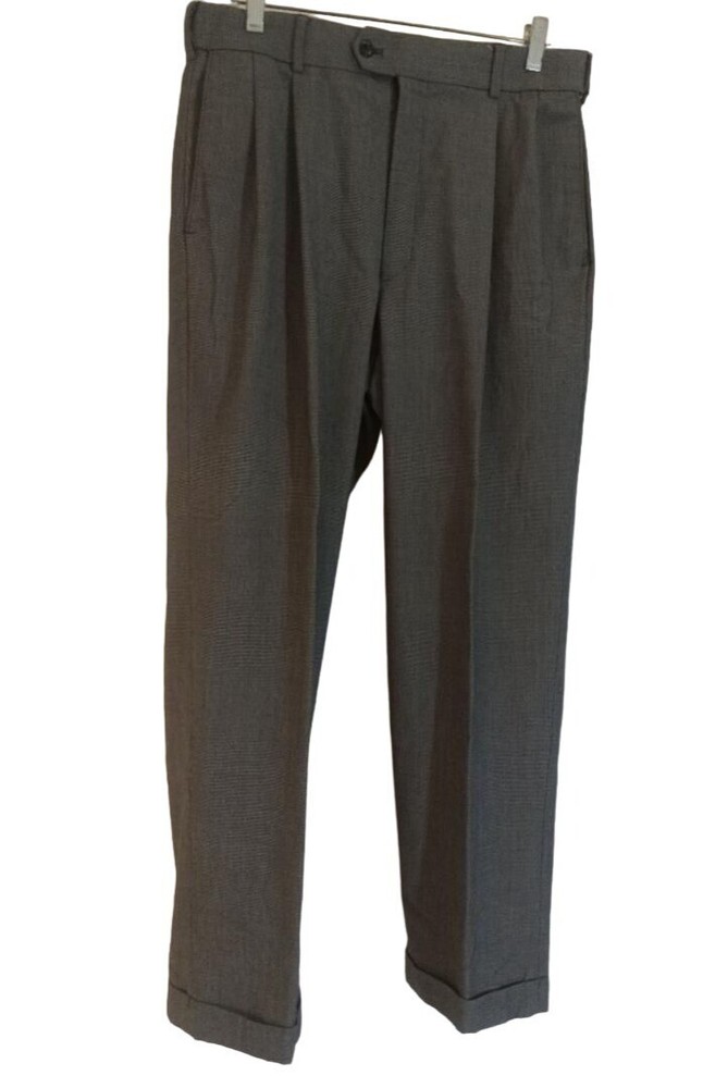 Louis Raphael Dress Pants Rosso Red Size 34x30 Gray Pleated Cuffed Bottom Zipper