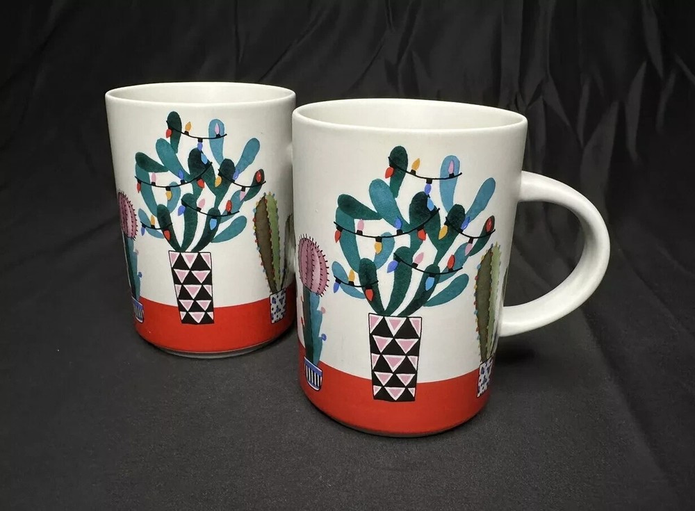 Starbucks 2017 Holiday Cactus 12 oz Ceramic Mugs Set of 2