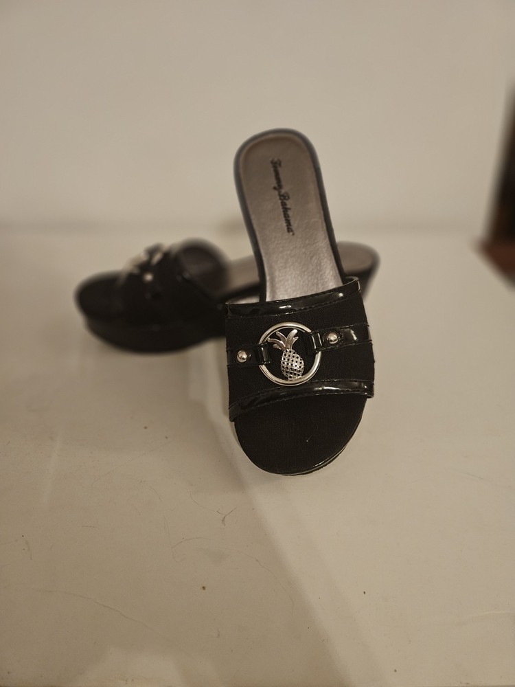 Women’s Tommy Bahama Black Pineapple Patent Leather Wedge Sandals 8.5B