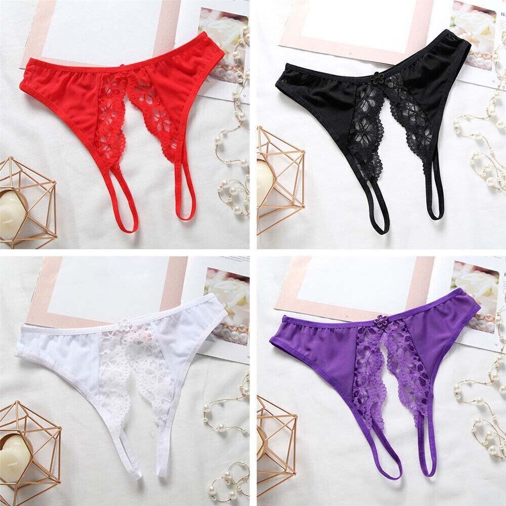 2x Womens Sexy Lace Briefs Crotchles G-string Thongs Lingerie Underwear Panties