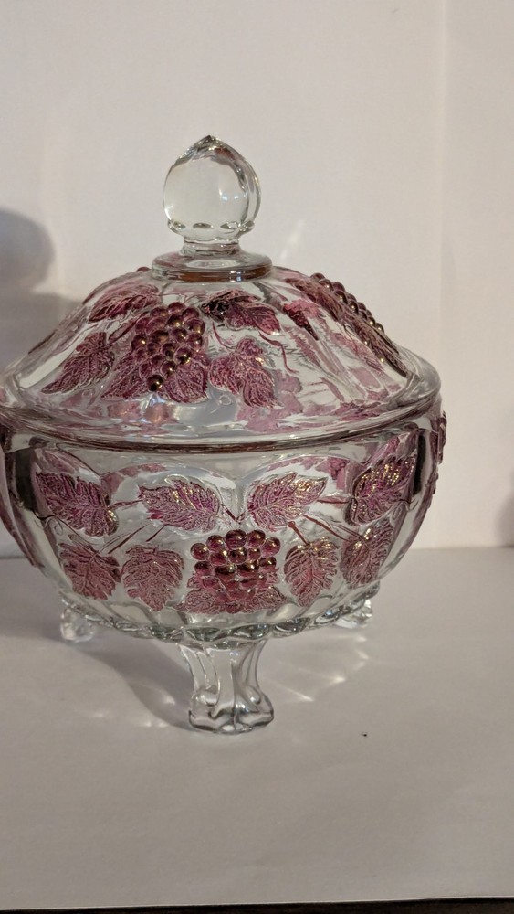 Vintage Westmoreland Ruby Red Flash Grape Candy Dish with Lid Mint Condition