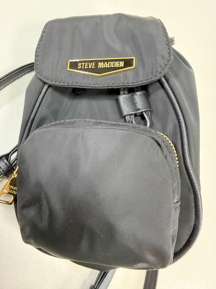 Steve Madden Black Mini Backpack Crossbody Bag Gold Hardware