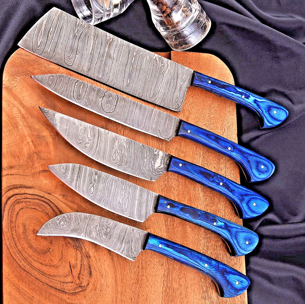 Custom Forged Damascus Steel Chef Knife Set with Leather Bag 1677