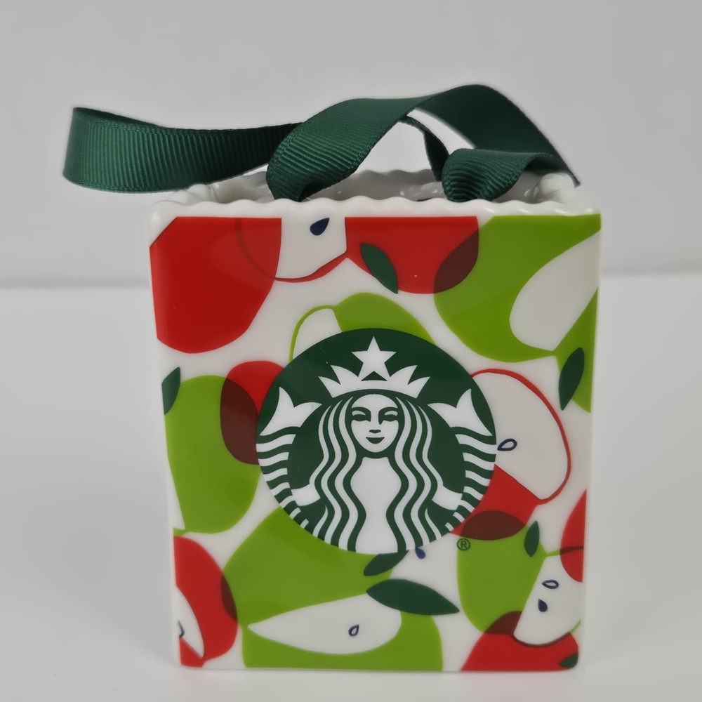 Starbucks 2020 Ceramic Apple Gift Bag Card Holder Teacher Ornament Tote Holiday