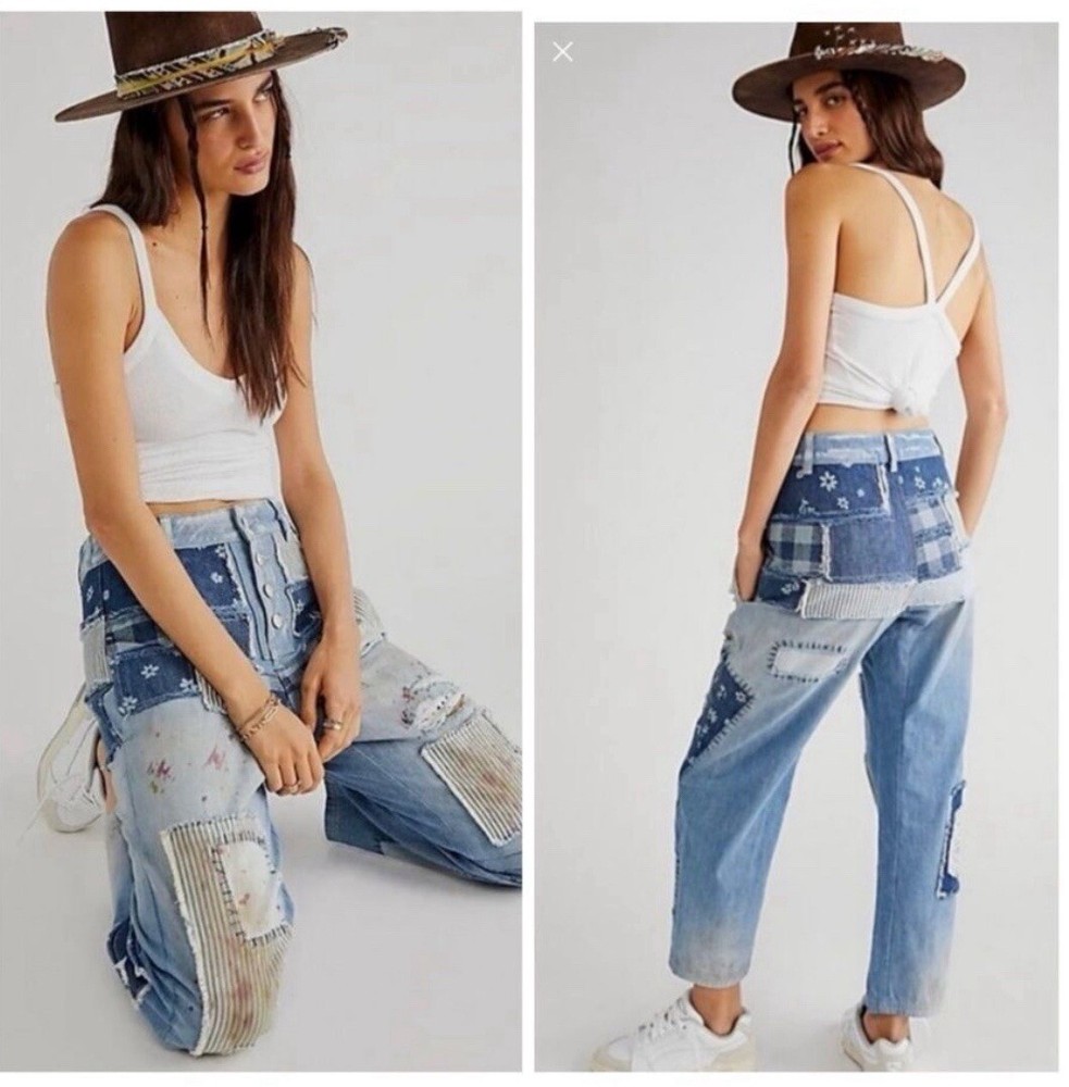 NWT  People Azalea Patchwork Jeans Paint Splatter Distressed Mixed Print Size 28