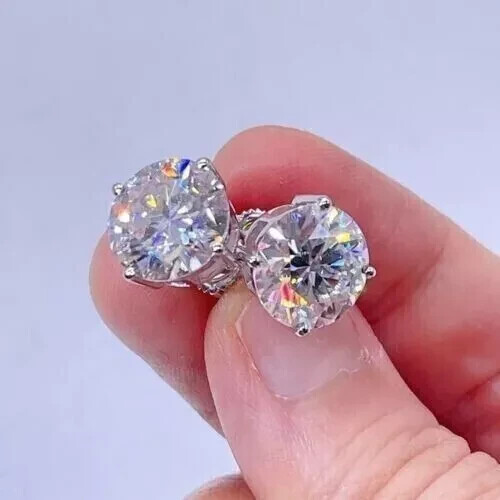 2CT Round VVS1 Moissanite Pushback Stud Earrings 14k White Gold