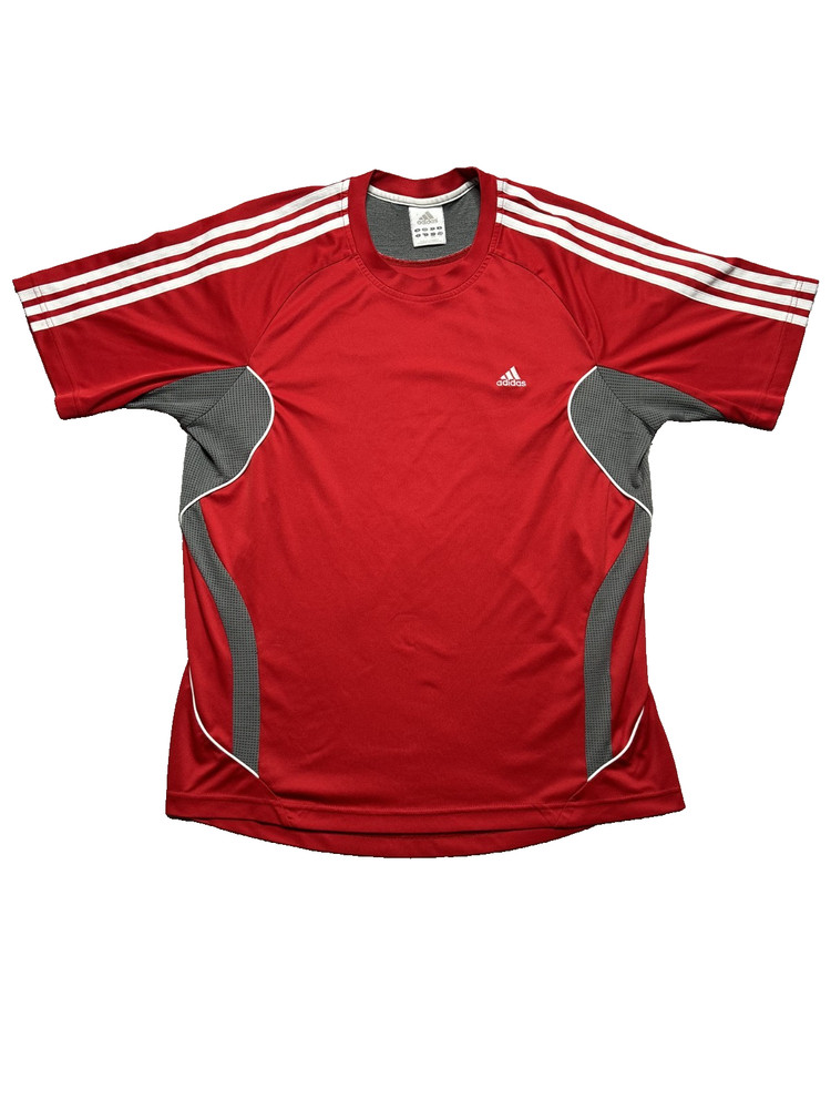 Adidas Mens Size L Red Short Sleeve T Shirt Logo 2008 Three Stripes Crew