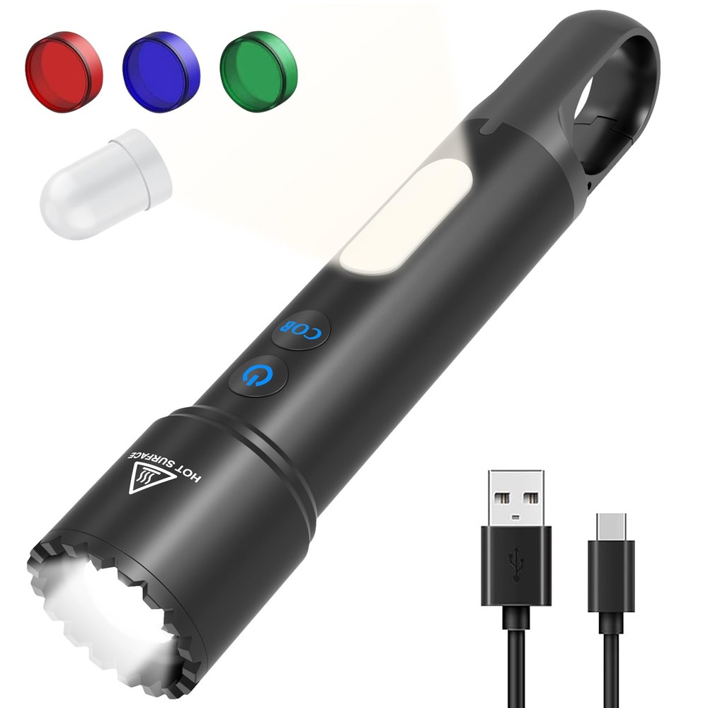 Rechargeable Super Bright LED Flashlight with 10 Modes and Zoomable Feature