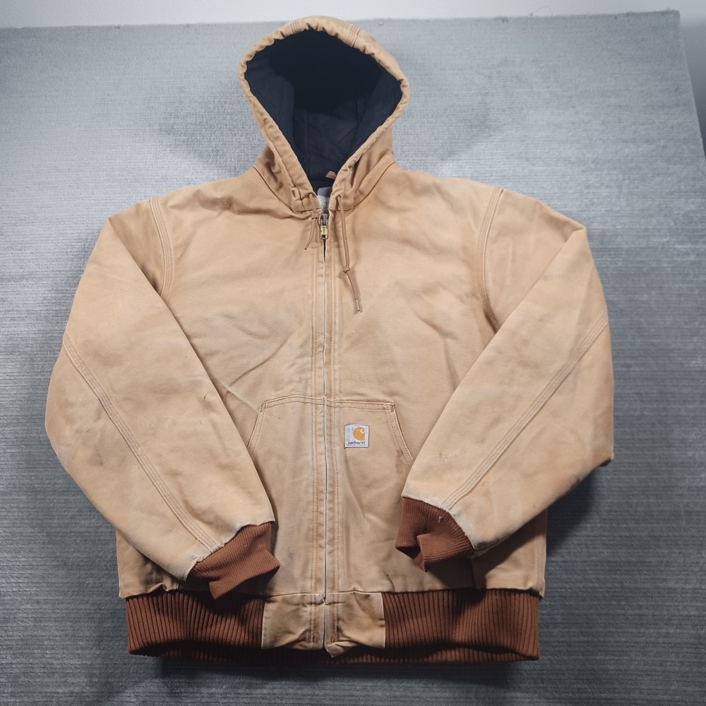 Vintage Carhartt J140 Duck Canvas Quilt Lined Jacket Mens Medium Brown Made in USA