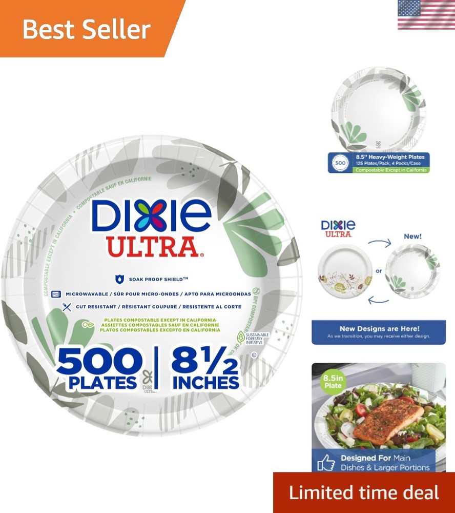 Dixie Ultra 8.5 Inch Heavy-Weight Paper Plates - 500 Count in Botanical Design