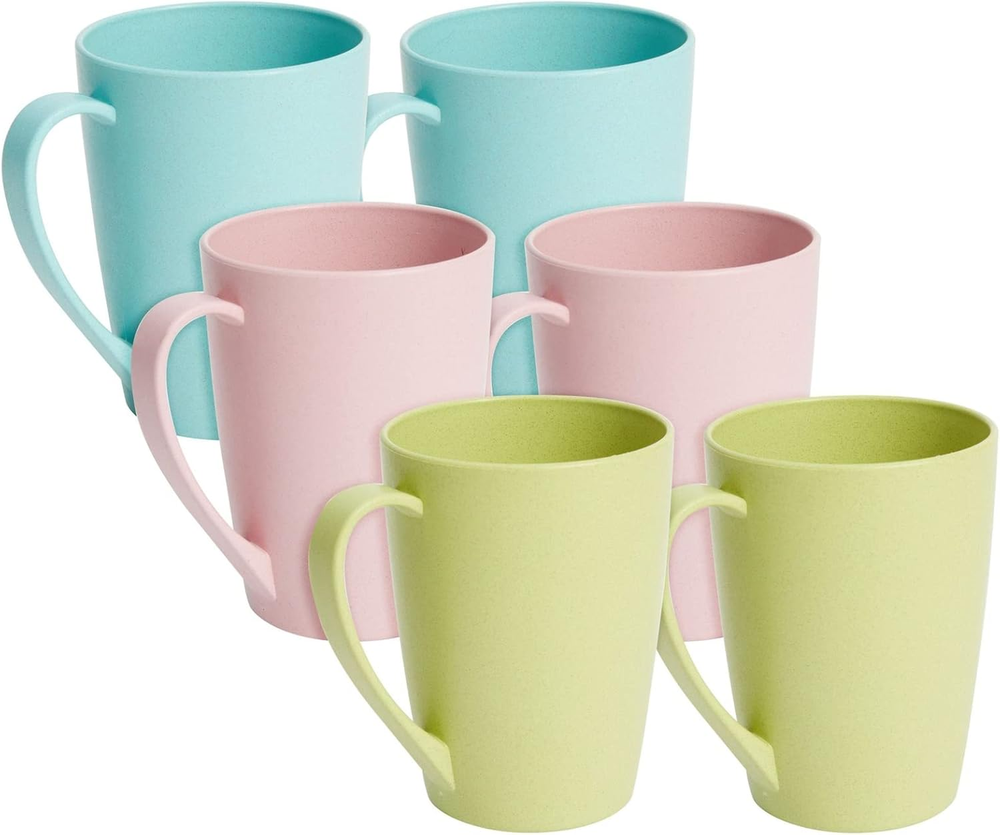 6-Pack 12Oz Wheat Straw Mugs, Dishwasher Safe Unbreakable Coffee Mug Set Handles