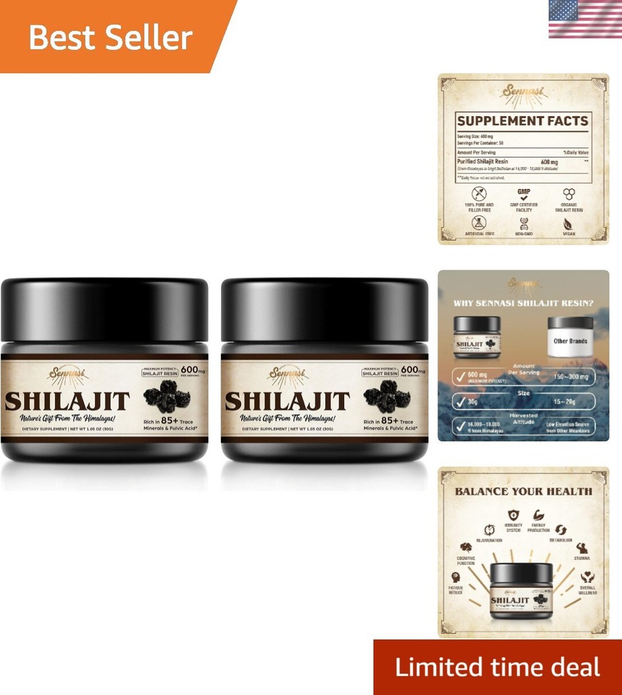 Shilajit Pure Himalayan Organic Shilajit Resin - 600mg Maximum Potency Natura...