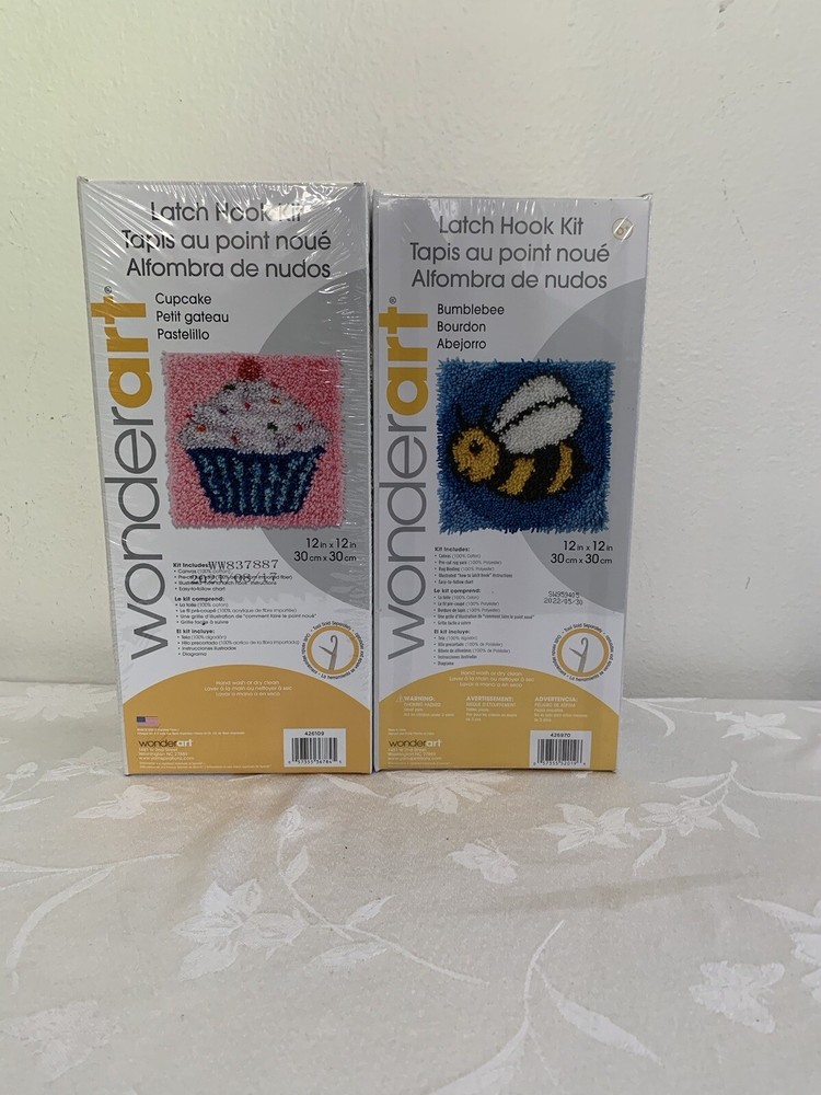 Wonderart  latch hook kits 12x12 Cupcake And Bumblebee New Sealed Boxes