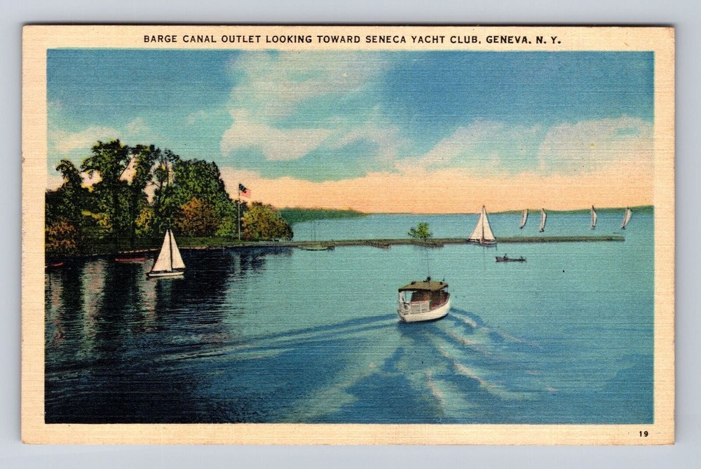 Geneva NY-New York, Barge Canal Outlet, Yacht Club, Vintage c1940 Postcard