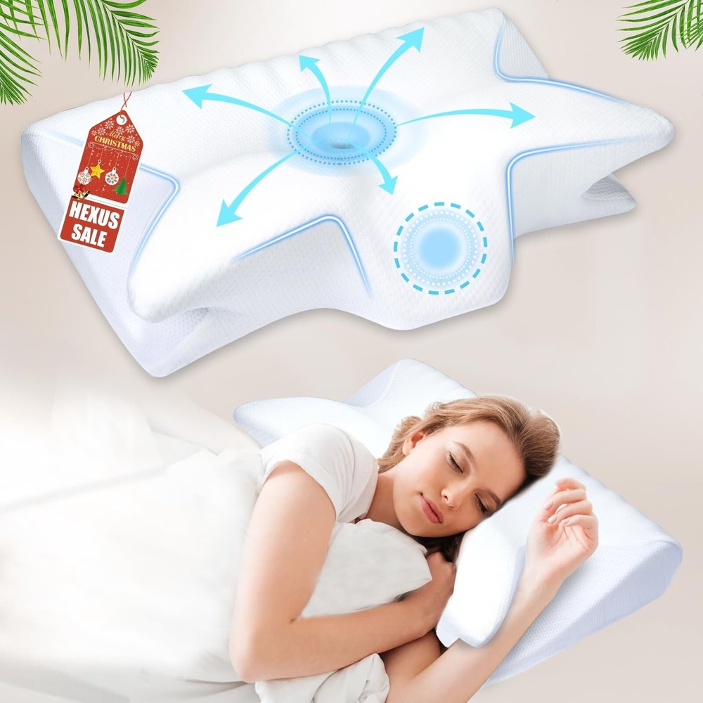 Hexus Cervical Neck Pillow for Pain Relief,Memory Foam Pillows, Orthopedic Co...