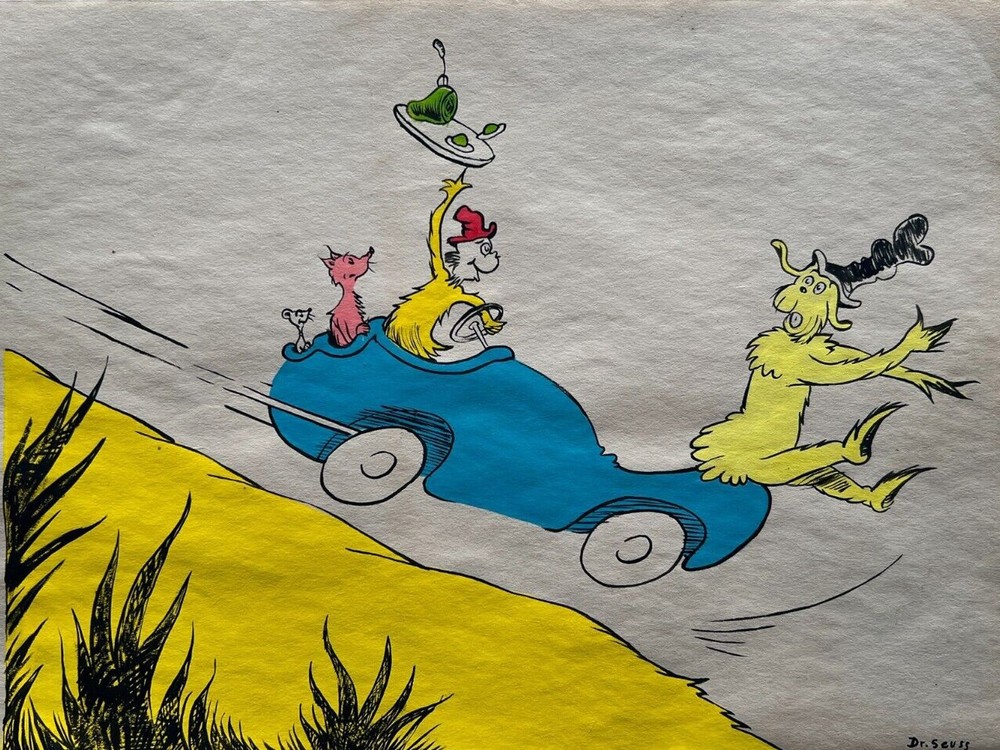 Dr. Seuss COA Art Drawing Painting Vintage Handmade Signed Original Paper