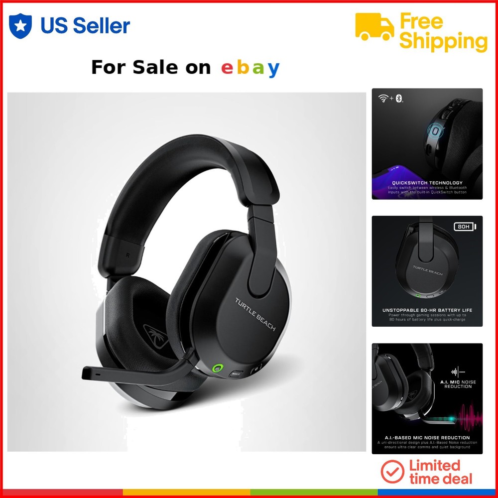 Wireless Gaming Headset Over Ear Bluetooth 5.2 Noise Cancelling 80Hr Battery