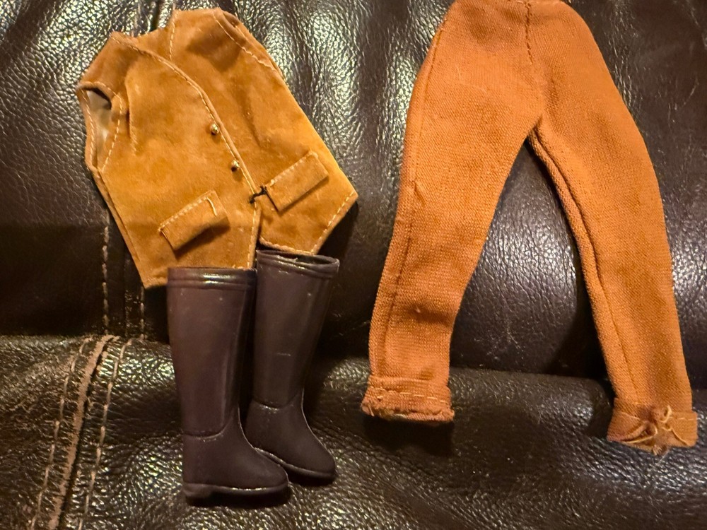 Vintage PGD Pleather Barbie Clone Hong Kong Faux Leather Vest Pants Brown Boots