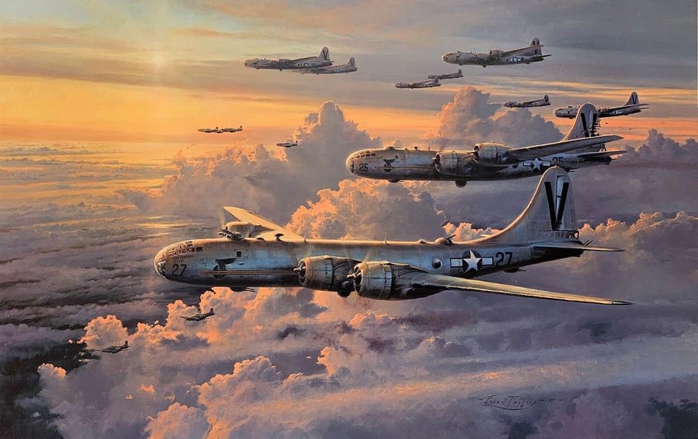 Valor in the Pacific by Robert Taylor aviation art signed by WWII B-29 Aircrew