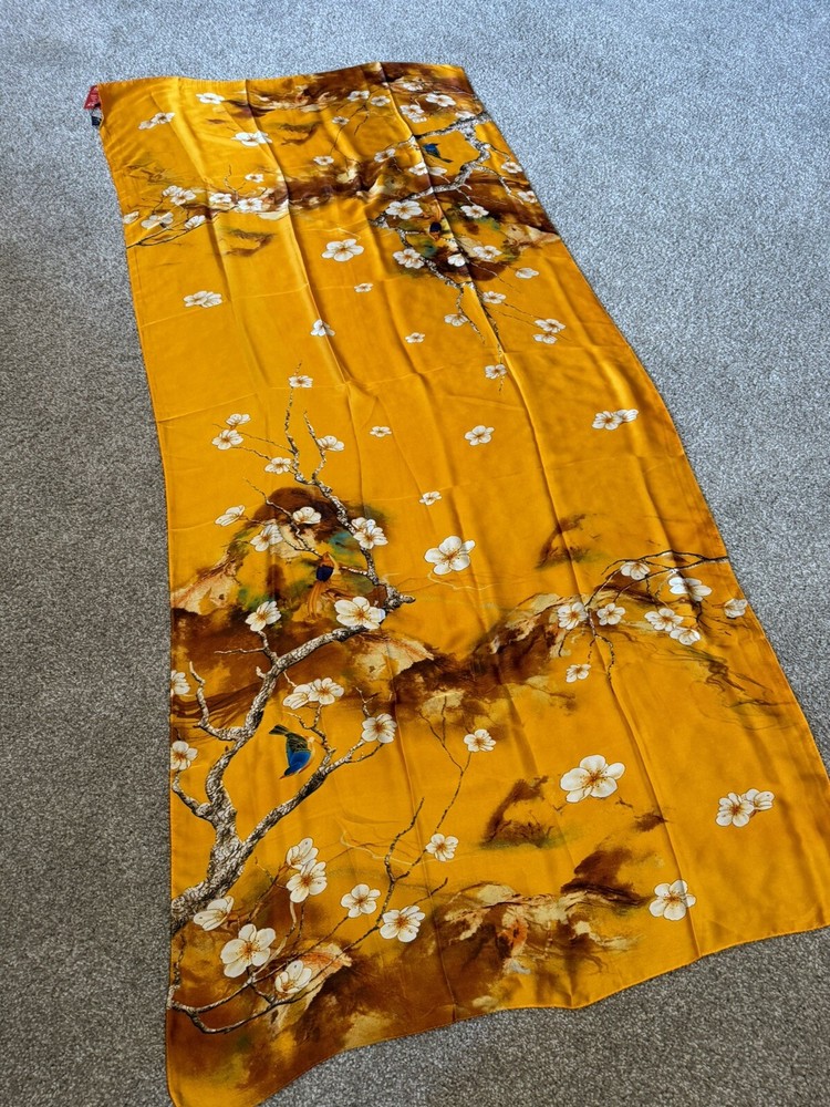 Yellow Floral Print Scarf 69x30 Inches Lightweight Womens Fashion Accessory