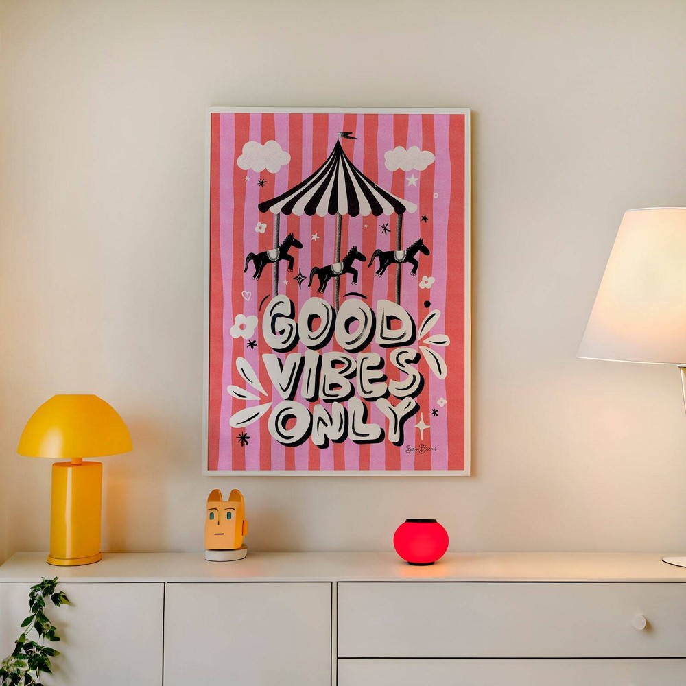 Good Vibes Only Bright Bold Carousel Poster Maximalist Wall Art Pink Circus