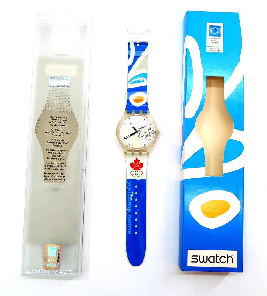 NEW Swatch Watch NOC CANADA SUDK106F 2004 Athens Olympic Games X-Large Gents