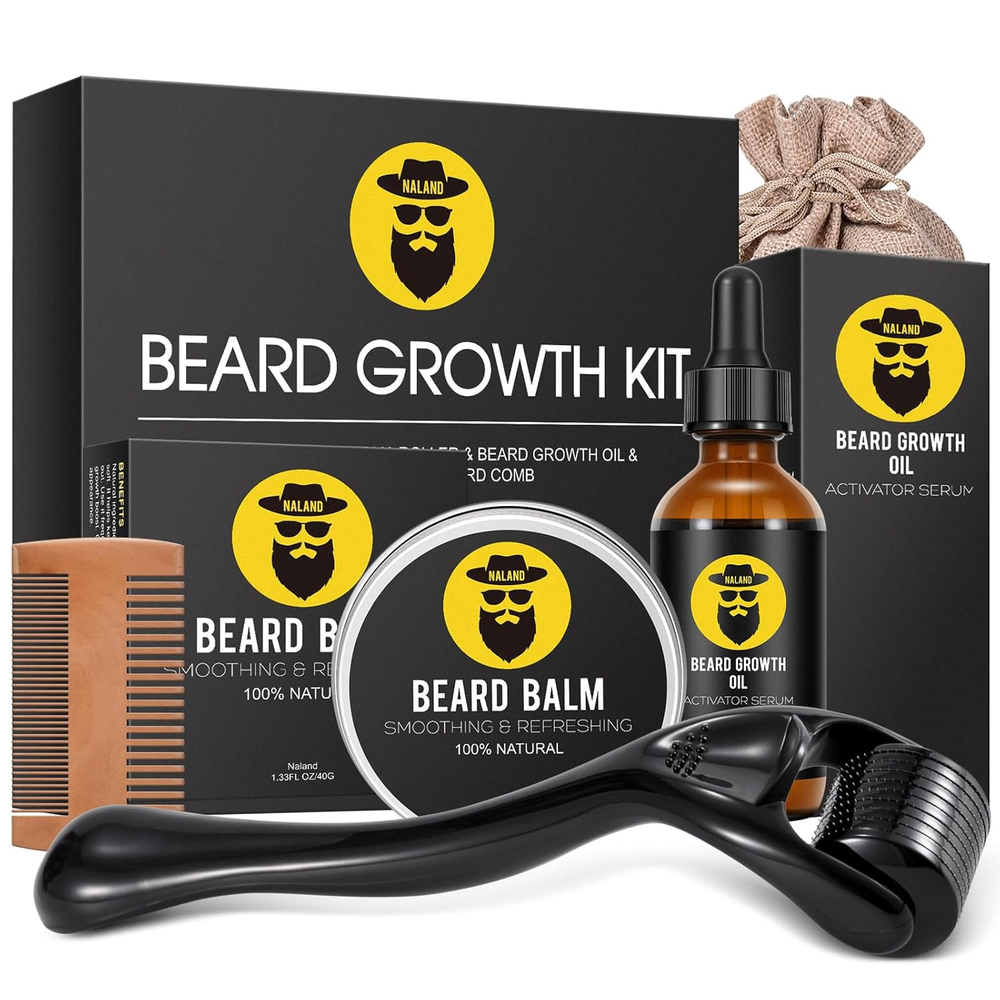 Beard Growth Kit for Men with 2Oz Oil Balm Brush Comb Boosts Growth