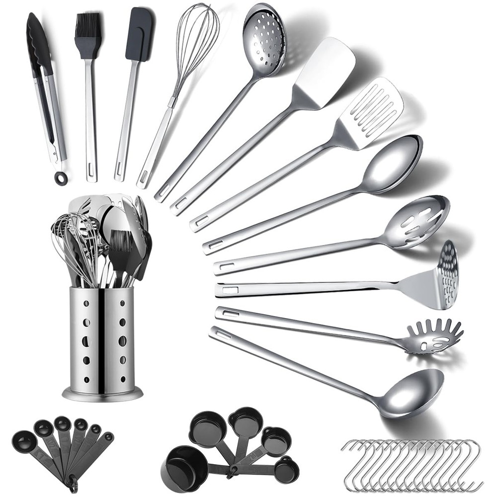 Stainless Steel Kitchen Utensils Set 40 Pieces, Cooking Utensil Set with Uten...
