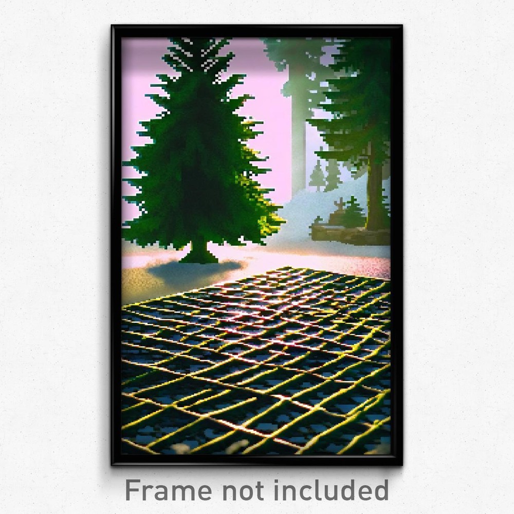 8 Bit Psychedelic Pixel Art Poster - Evergreen Grate Trippy Video Game Print