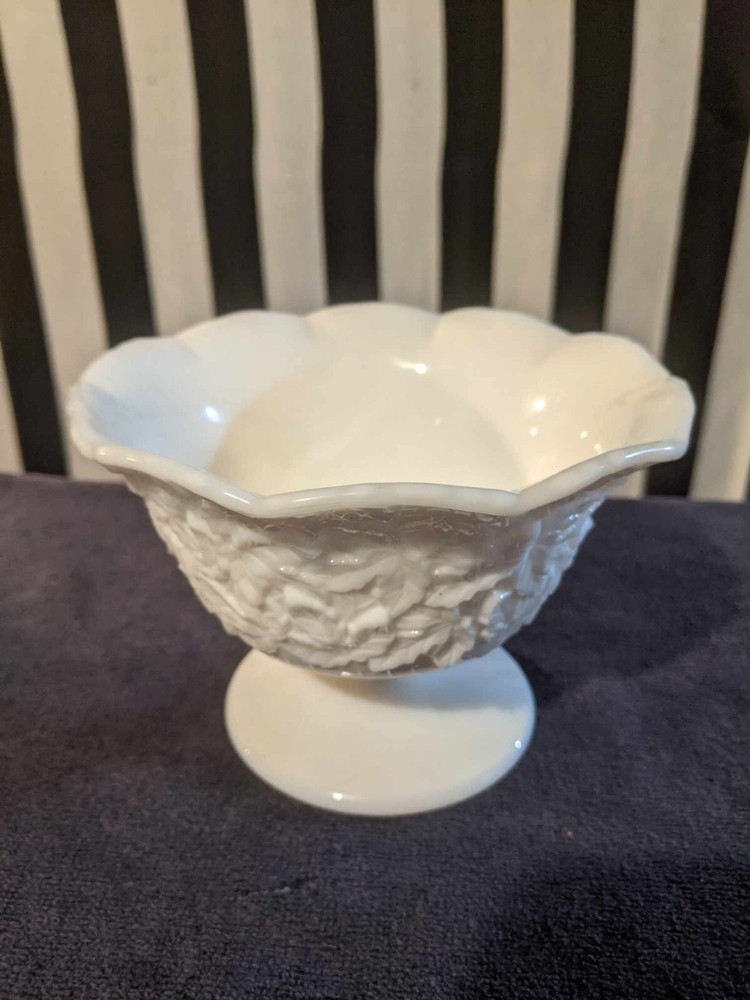 Vintage MCM Westmoreland Milk Glass Bramble Pedestal Candy Dish Midcentury