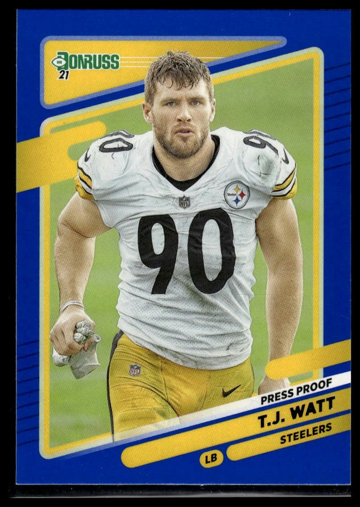 2021 Donruss T.J. Watt Press Proof Blue No Helmet Card #22b