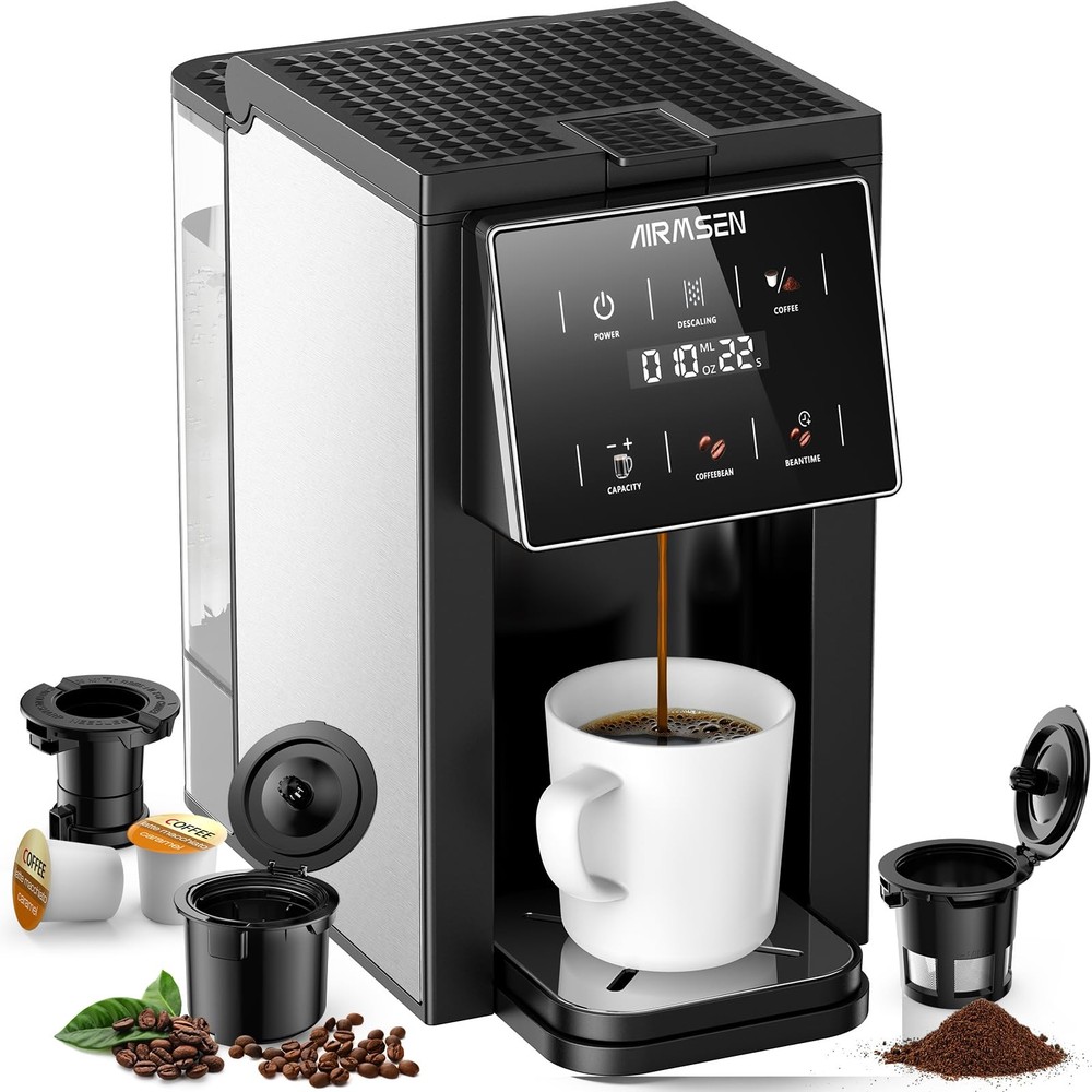Grind & Brew Coffee Maker with Built-in Grinder - Single-Serve Machine with K...