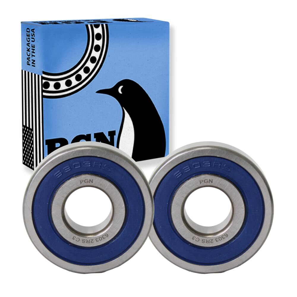 PGN (2 Pack) 6303-2RS Bearing - Lubricated Chrome Steel Sealed Ball Bearing -...