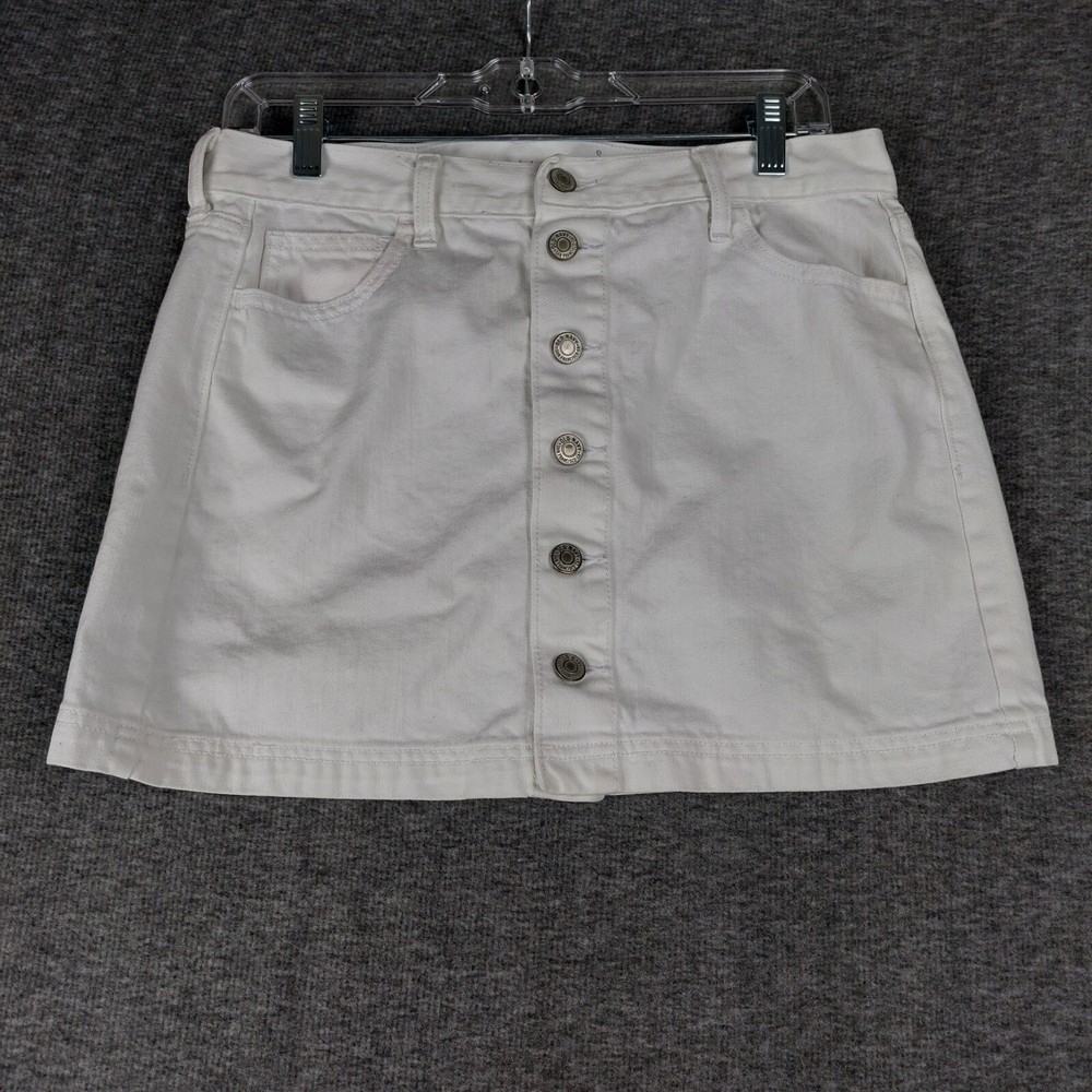 OLD NAVY WOMENS WHITE DENIM BUTTON FRONT 100% COTTON DENIM MINI SKIRT SIZE 6