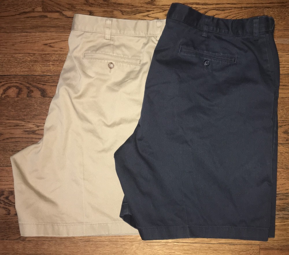 Lot of 2 LL Bean Chino Shorts Mens 42 Navy Hidden Comfort Waist 100% Cotton
