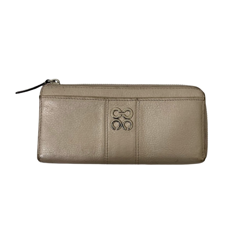 Coach Julia Champagne Beige Pebbled Leather Wallet with Zip Closure