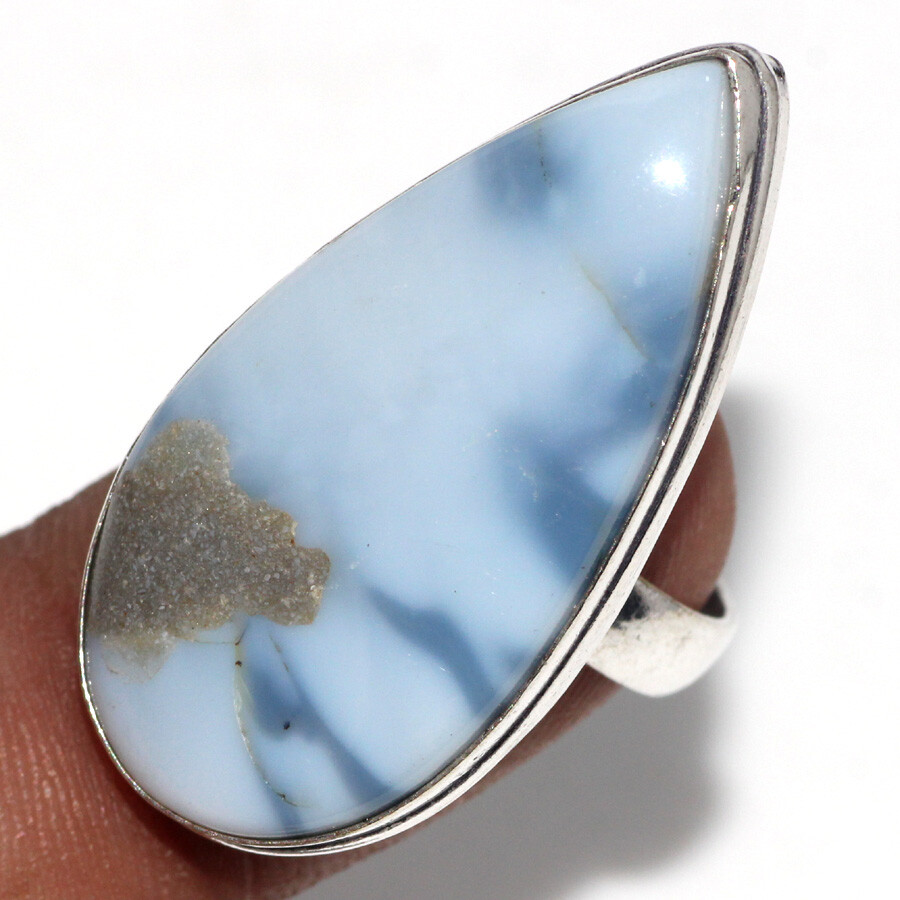 925 Silver Plated Owhyee Blue Opal Ethnic Handmade Ring Size US 7.5 JW