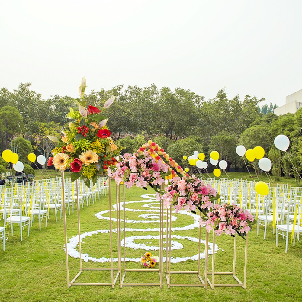 4PCS Metal Flower Rack Vase Stand Gold Flower Stand Column Wedding Party Decor